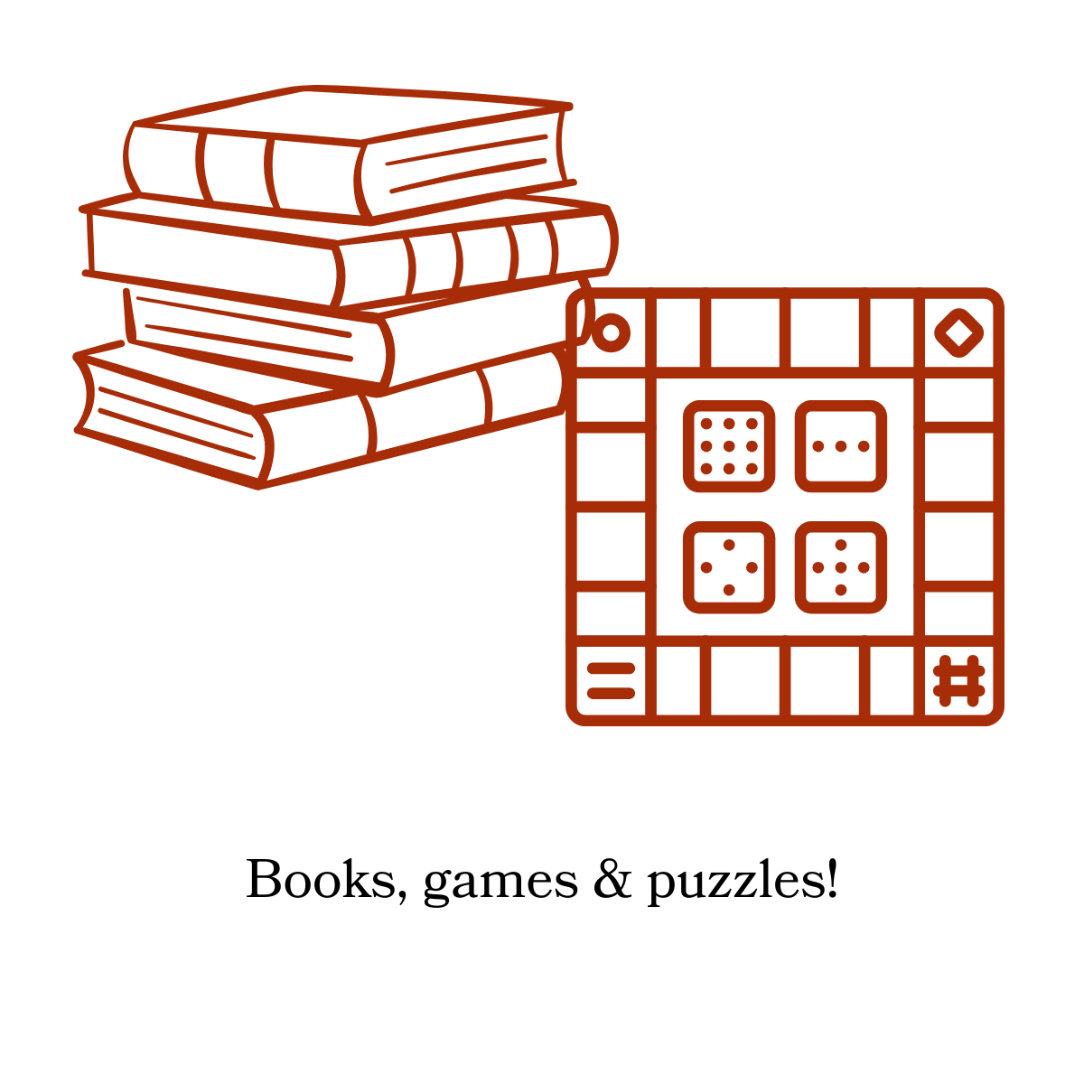 Books puzzles and games and words